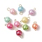 AB Color Plated Opaque Acrylic Round Connector Charms, with 304 Stainless Steel Loops, Mixed Color, Golden, 14x8mm, Hole: 1.6~2.6mm