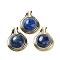 Natural Lapis Lazuli Pendants, Rack Plating Golden Plated Brass Half Round Charms, Cadmium Free & Lead Free, 28x22.5x10mm, Hole: 2x4mm