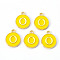Golden Plated Alloy Enamel Charms, Enamelled Sequins, Flat Round with Letter, Gold, Letter.O, 14x12x2mm, Hole: 1.5mm