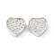 Brass Clear Cubic Zirconia Beads, Long-Lasting Plated, Lead Free & Cadmium Free, Heart, Real Platinum Plated, 8.8x9.5x4.4mm, Hole: 1.6mm