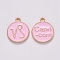 Alloy Enamel Pendants, Cadmium Free & Lead Free, Flat Round with Constellation, Light Gold, Pink, Capricorn, 15x12x2mm, Hole: 1.5mm