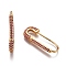Brass Hoop Earrings, with Rhinestone, Safety Pin Shape, Golden, Red, 26~26.5x10~11x3mm, Pin: 0.8mm