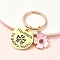 Alloy Enamel & 304 Stainless Steel Keychain, with Alloy Findings, Flower, Misty Rose, 62mm, Pendant: 23~30mm