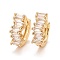 Cubic Zirconia Rectangle Hoop Earrings, Real 18K Gold Plated Brass Hinged Earrings for Women, Lead Free & Cadmium Free, Clear, 13x12x5mm, Pin: 1mm