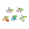 Natural Dyed Persian Jade with Acrylic Leaf Cherry Charms with 304 Stainless Steel Open Jump Rings, Stainless Steel Color, Mixed Color, 14mm, Hole: 3mm