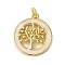 Rack Plating Brass Enamel Pendants, with Jump Ring, Cadmium Free & Lead Free, Long-Lasting Plated, Flat Round with Tree of Life Charm, Real 18K Gold Plated, 20x17.5x3mm, Hole: 3mm