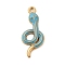 Alloy Enamel Pendants, Snake Charms, Golden, Sky Blue, 28.5x12x2mm, Hole: 1.8mm