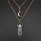 Natural Quartz Crystal Cone Pendant Double Layer Necklace, with Moon Charms, 19.69 inch(50cm)