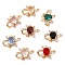 Glass Pendants with Rhinestone, with Light Gold Brass Findings, Bowknot Charms, Mixed Color, 12.5x17~18x6mm, Hole: 1.6mm