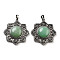 Natural Green Aventurine & Brass Pendants, Antique Silver, Sun Charm, 43.5x39.5x9mm, Hole: 9.5x5.5mm