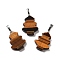 Natural Tiger Eye Pendants, Christmas Tree Charms with Rack Plating Brass Snap on Bails, Platinum, 27x20x5mm, Hole: 8x5mm