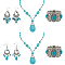 2 Sets 2 Style Synthetic Turquoise Teardrop Lariat Necklace & Chandelier & Oval Beaded Stretch Bracelet, Ethnic Alloy Jewelry Set for Women, Antique Silver, 73.5~87.5mm, Pin: 0.5~0.6mm, Inner Diameter: 52mm, 493mm, 1 sets/style