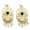 Brass Micro Pave Colorful Cubic Zirconia Pendants, with Jump Rings, Nickel Free, Oval with Star, with Rhombus Charms, Real 16K Gold Plated, 32x16x3.5mm, Jump Ring: 5x0.7mm, Inner Diameter: 3mm