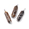 Natural Tiger Eye Copper Wire Wrapped Pointed Pendants, Faceted Bullet Charms, Platinum, 49x14.5x11.5mm, Hole: 5mm