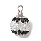Seed Beads Pendants, with Brass Findings, Beaded Round Charms, Silver, 25x16mm, Hole: 2.3mm