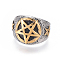 304 Stainless Steel Wide Band Rings, Pentacle, Antique Silver & Antique Golden, Size 7~12, 17~22mm