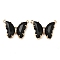 Brass Pave Faceted Glass Connector Charms, Cadmium Free & Nickel Free & Lead Free, Golden Tone Butterfly Links, Black, 17.5x23x5mm, Hole: 0.9mm