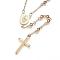 304 Stainless Steel Rosary Bead Necklaces, with Cross Pendant and Lobster Claw Clasps, Golden, 25.6 inch(65cm)