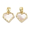 Brass Pave Natural Shell Heart Charms, Real 18K Gold Plated, 11.5x12x2.5mm, Hole: 4x2.5mm