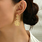 Vintage Vacation Style Leaf with Flower Brass Dangle Stud Earrings, Golden, 50x15mm