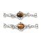 Brass Micro Pave Clear Cubic Zirconia Fold Over Clasps, Cadmium Free & Nickel Free & Lead Free, with Natural Tiger Eye, Rhombus, Platinum, 55mm