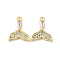 Brass Micro Pave Clear Cubic Zirconia Charms, with Glass, Fishtail Shape, Real 18K Gold Plated, 12x9x1.5mm, Hole: 1mm