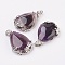 Natural Amethyst Pendants, with Alloy Pendant Findings, teardrop, Purple, 38x26x8mm, Hole: 5x4mm
