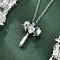 Brass Cubic Zirconia Wing Cross Pendant Necklaces for Women, Clear, 15.83 inch(40.2cm)