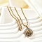 201 Stainless Steel Micro Pave Clear Cubic Zirconia Flat Round Pendant Box Chain Necklaces for Men, Real 18K Gold Plated, 23.58 inch(59.9cm)