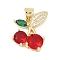 Brass Micro Pave Cubic Zirconia Pendants, Cadmium Free & Lead Free, Cherry Charms, Real 18K Gold Plated, 19x14.5x5mm, Hole: 3.5x3mm