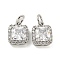 Brass Micro Pave Clear Cubic Zirconia Pendants, Cadmium Free & Nickel Free & Lead Free, Square, Platinum, 10.5x8.5x3x5.5mm, Hole: 5mm