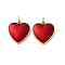 Brass Enamel Pendants, Heart, Rack Plating, Long-Lasting Plated, with Jump Ring, Cadmium Free & Lead Free, Real 18K Gold Plated, Red, 16.5x15x2.5mm, Hole: 3mm