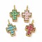 Brass Micro Pave Clear Cubic Zirconia Pendants, Cadmium Free & Lead Free, Cross, Religion, Mixed Color, 24x17x5mm, Hole: 3.5x5~5.5mm