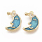 Brass Micro Pave Clear Cubic Zirconia Charms, with Enamel, Nickel Free, Real 18K Gold Plated, Moon, 14.5x10x2.5mm, Hole: 0.9mm