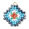 Seed Beads Beaded Charms, with 304 Stainless Steel Jump Ring, Rhombus Pendants, Cyan, 23.5x21.5x2mm, Hole: 2.5mm