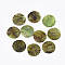 Spray Paint Natural Akoya Shell Pendants, Mother of Pearl Shell Pendants, Round, Olive, 15x1~3mm, Hole: 1.1~1.5mm