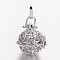 Eco-Friendly Rack Plating Brass Hollow Round with Butterfly Cage Pendants, For Chime Ball Pendant Necklaces Making, Cadmium Free & Nickel Free & Lead Free, Platinum, 34x24.6mm, Hole: 9x3.5mm, inner: 18mm