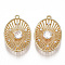 Brass Filigree Pendants, Nickel Free, Real 18K Gold Plated, with Cubic Zirconia, Oval, Clear, 23~24x16x4mm, Hole: 1.2mm