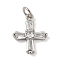 Rack Plating Brass Micro Pave Cubic Zirconia Pendants, with Jump Ring, Cadmium Free & Lead Free, Long-Lasting Plated, Cross, Platinum, 16x13x3.5mm, Hole: 3.4mm