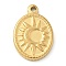 304 Stainless Steel Pendants, Oval with Sun Charm, Golden, 22x15x2.5mm, Hole: 2mm