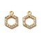 925 Sterling Silver Pendant, with Cubic Zirconia, Hollow Hexagon Charms, with 925 Stamp, Real 18K Gold Plated, 10x7.5x1.6mm, Hole: 1mm