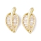 Brass Micro Pave Clear Cubic Zirconia Pendants, Cadmium Free & Nickel Free & Lead Free, Long-Lasting Plated, Leaf Charms, Real 14K Gold Plated, 16.5x8.5x3.5mm, Hole: 2x1mm