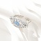 Brass Micro Pave Cubic Zirconia Cuff Rings for Women, Evil Eye with Flower, Platinum, 11mm