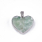 Natural Green Aventurine Pendants, with Glass and 304 Stainless Steel Findings, Heart, Stainless Steel Color, 19x21x6mm, Hole: 3x5.5mm