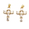 Brass Micro Pave Clear Cubic Zirconia Pendants, Long-Lasting Plated, Cross, Real 18K Gold Plated, 26.5x18x4.5mm, Hole: 3x4mm
