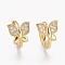 Brass Micro Pave Clear Cubic Zirconia Huggie Hoop Earrings, Long-Lasting Plated, Butterfly, Real 18K Gold Plated, 13x1.5mm, Pin: 1mm