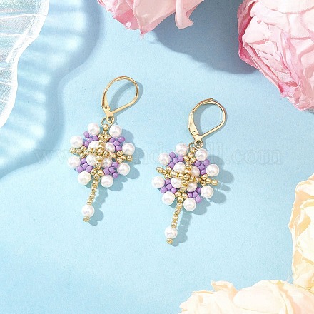 Серьги из нержавеющей стали 304 с цветком и крестом EJEW-MZ00507-03-1