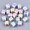 Opaque White Acrylic Beads, with Enamel, Horizontal Hole, Cube with Mixed Color Letter, Letter.O, 6x6x6mm, Hole: 3mm, about 2900pcs/500g