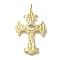 Cross Rack Plating Brass Clear Cubic Zirconia Pendants, Lead Free & Cadmium Free, Long-Lasting Plated, Real 18K Gold Plated, 41x25x3.5mm, Hole: 3x4mm