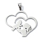Non-Tarnish 304 Stainless Steel Pendants, Laser Cut, Heart with Mother & Child Charms, Stainless Steel Color, 34x36x1mm, Hole: 7x4mm